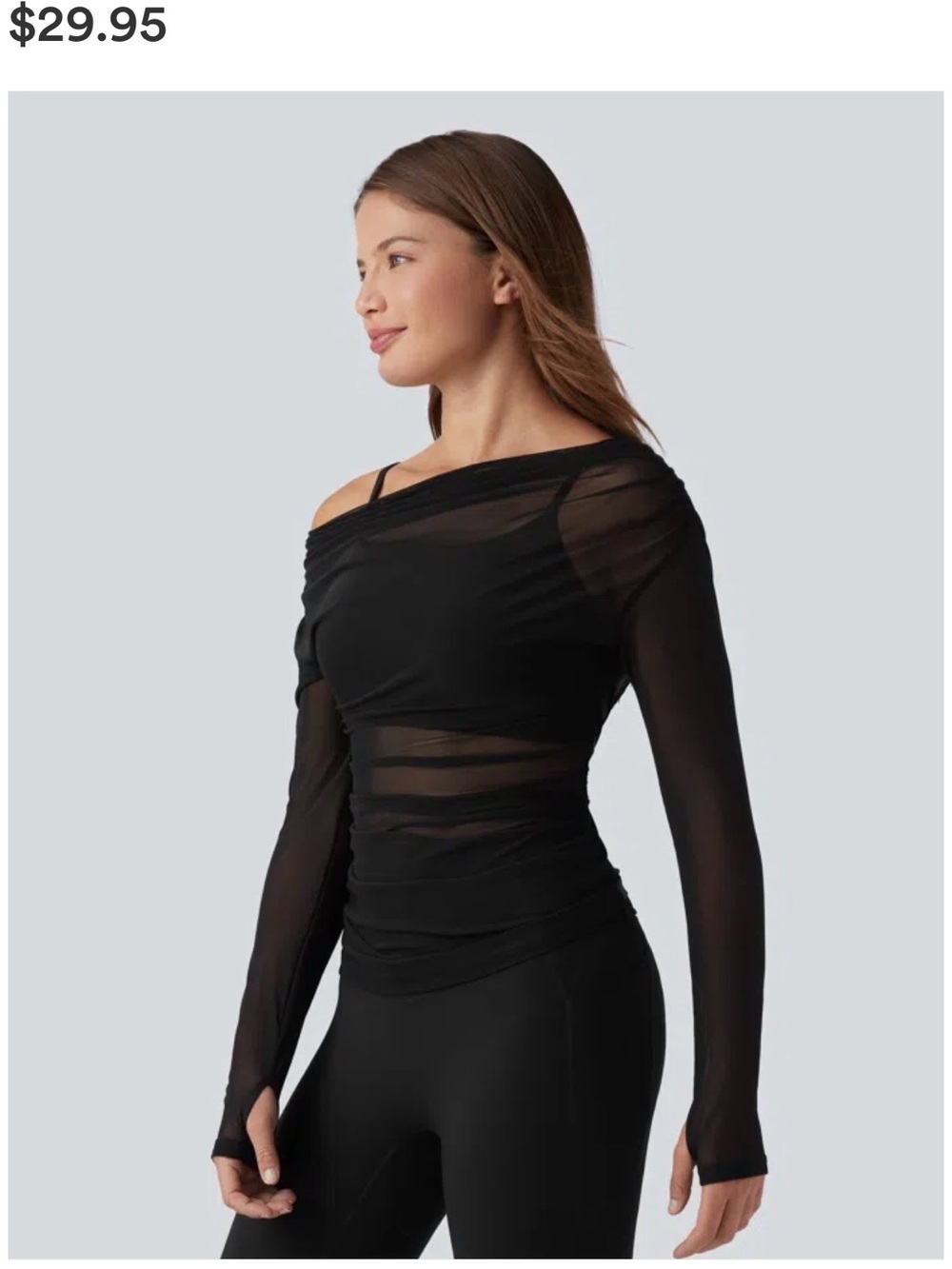 HALARA Black Off-Shoulder Sheer Mesh Long-Sleeve Top - Picture 3 of 7